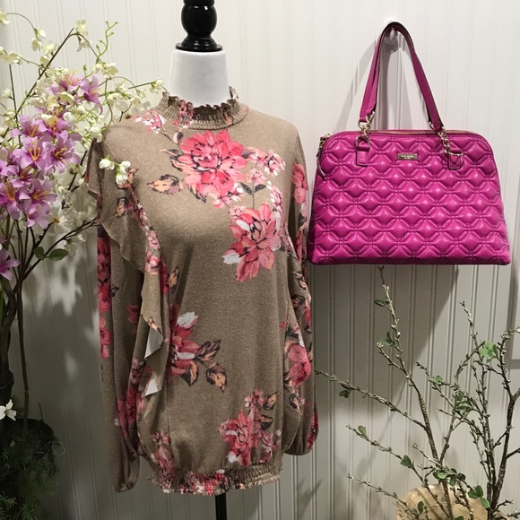 PlusSz 0x Ruffle Mock Neck w Smocking - Picture 5 of 13